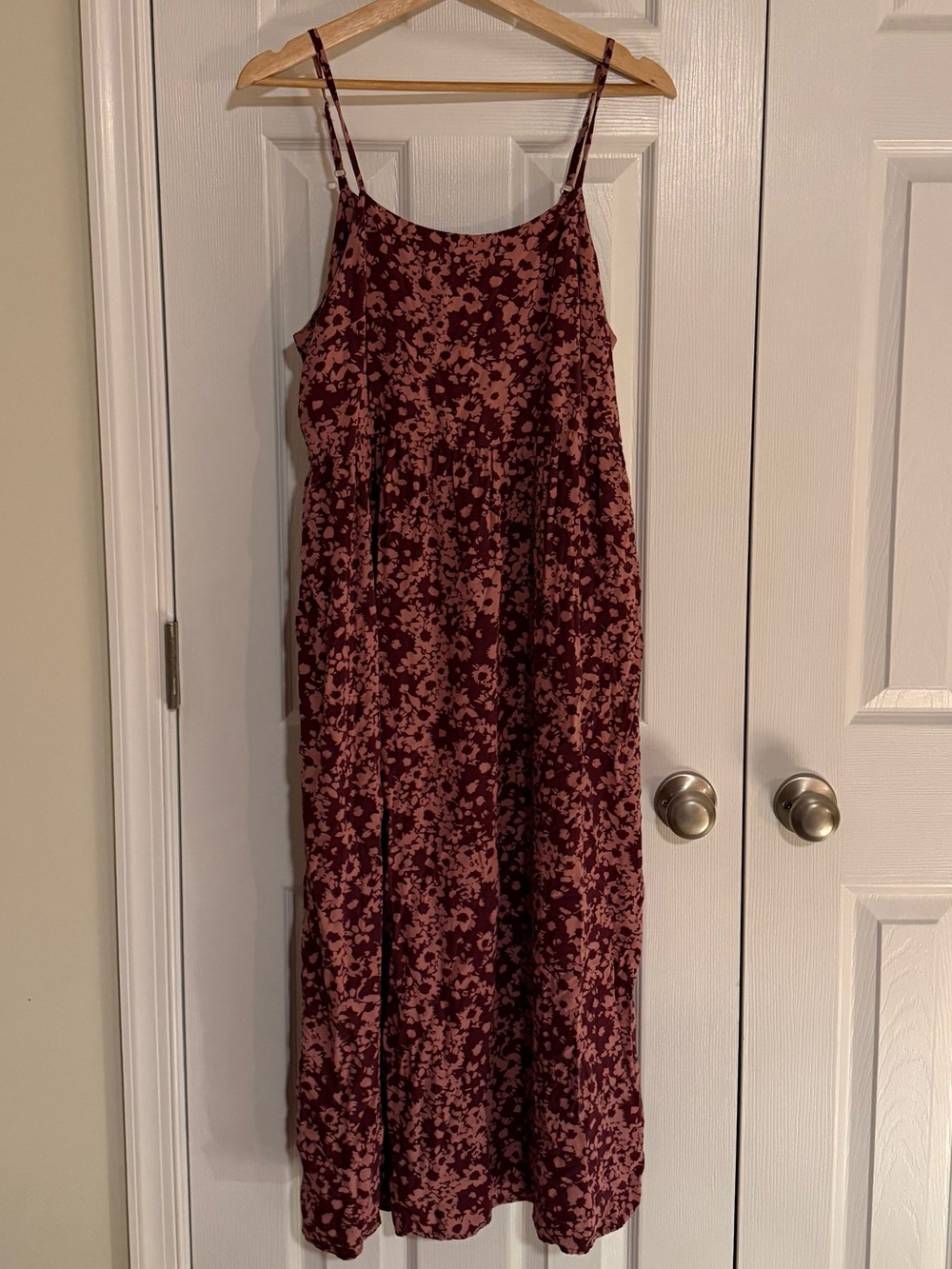 wild fable Burgundy Floral Midi Dress with Spaghetti Straps